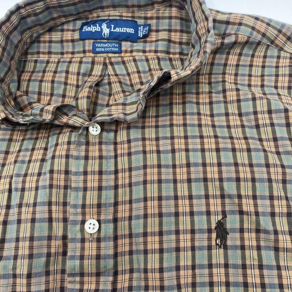 Polo Ralph Lauren Yarmouth Shirt Brown Green Plaid L/S Button Down Size XLarge‎